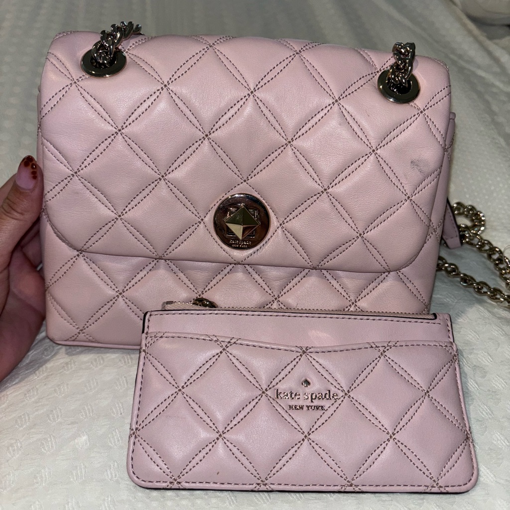 Kate Spade Light Pink Quilted Shoulder Bag And Wallet